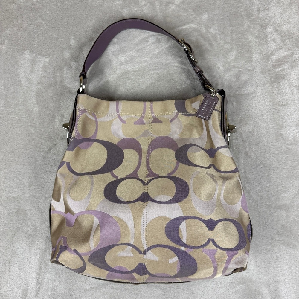 Coach Optic Signature Shoulder Bag Hobo AOP Leather Trim Luxury Classy F17478